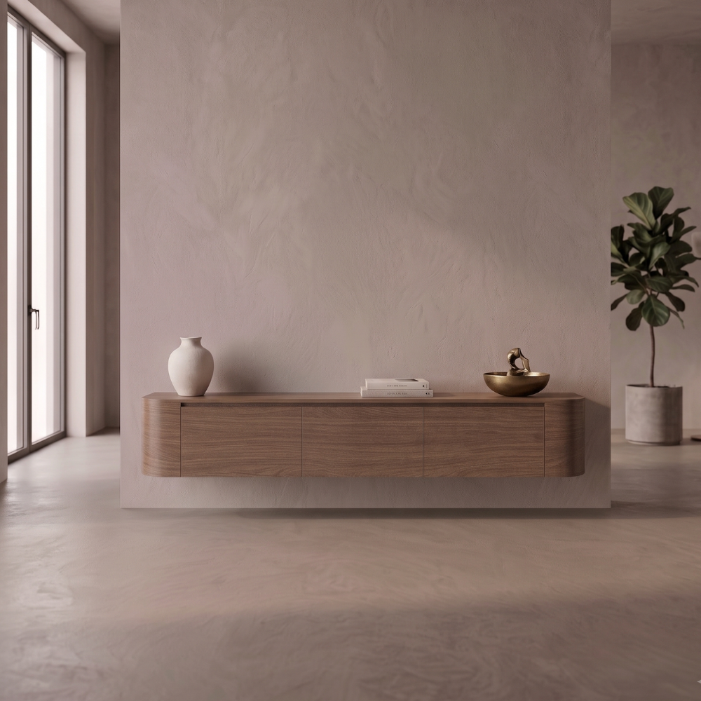 Japandi TV-Meubel Curve 272 cm Walnoot | ELEVANTI