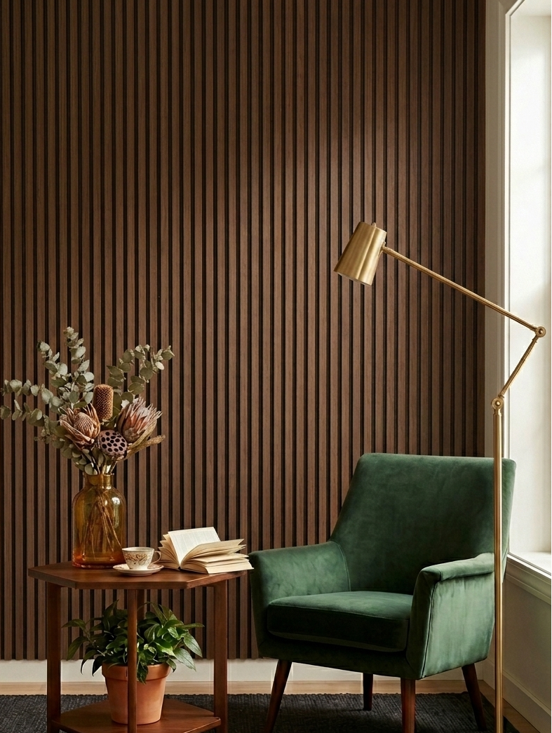 Akoestische wandpaneel - 260 x 60 - Gerookt Eiken - Lamellen - Akupanel - Echt Houtfineer