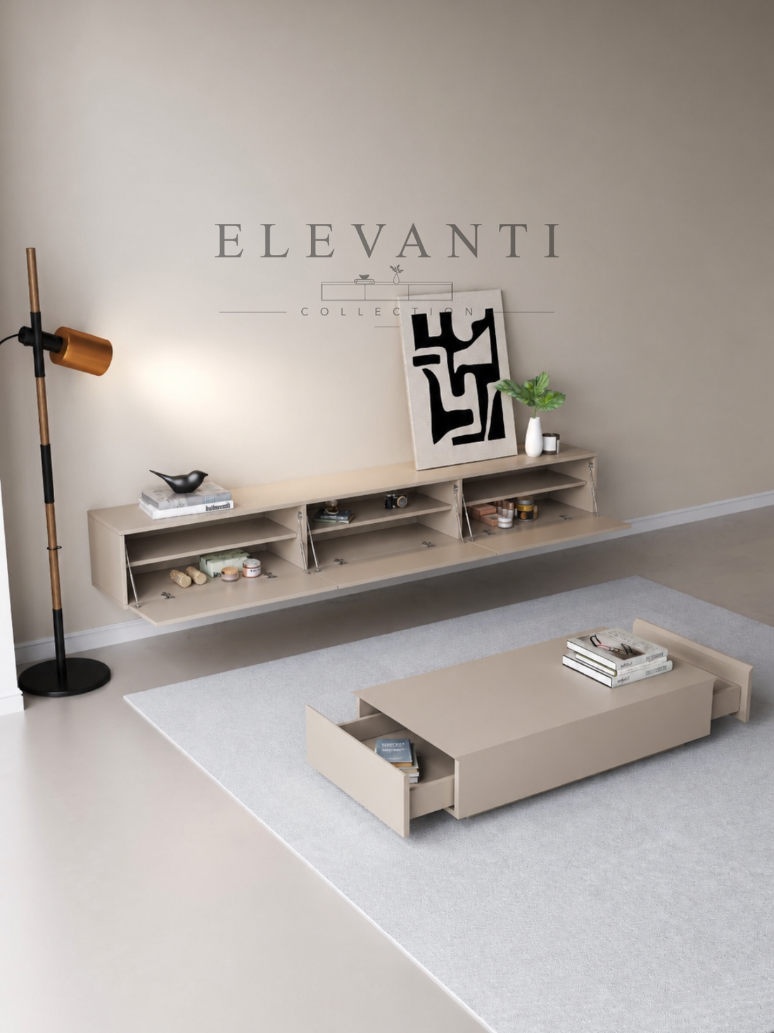 ELEVANTI Japandi TV-Meubel Beige — 240 cm