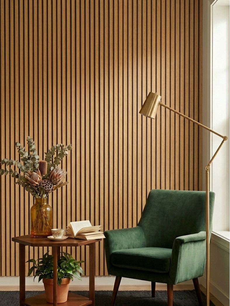 Akoestische wandpaneel - 260 x 60 - Licht Eiken - Lamellen - Akupanel - Echt Houtfineer