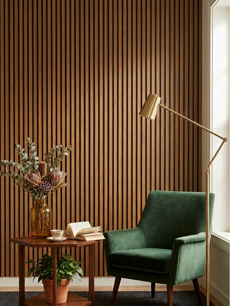 Akoestische wandpaneel - 260 x 60 - Thailand Teak - Lamellen - Akupanel - Echt Houtfineer
