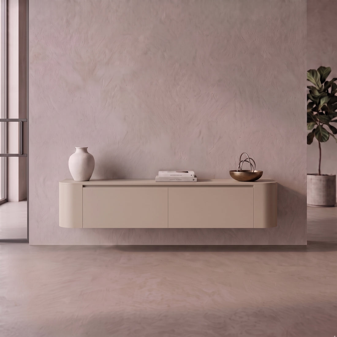 Japandi TV-Meubel Curve 180 cm Beige | ELEVANTI