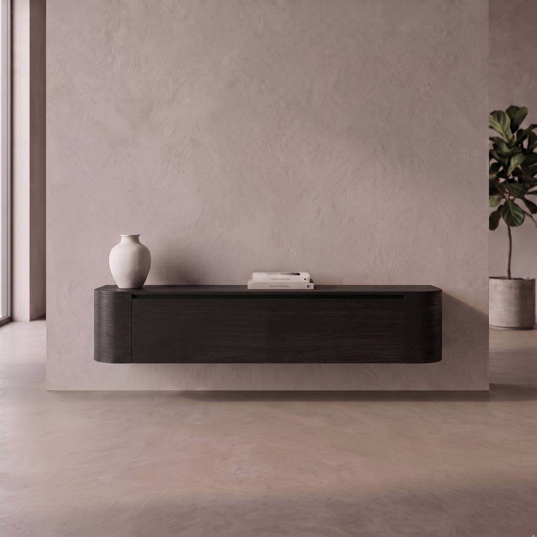 Japandi TV-Meubel Curve 180 cm Zwart Eiken | ELEVANTI