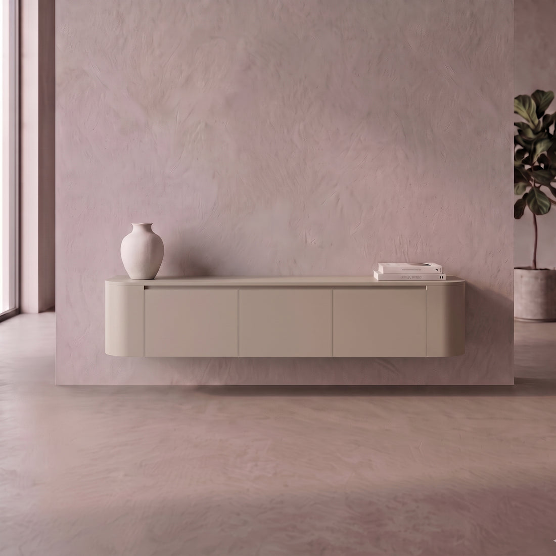 Japandi TV-Meubel Curve 240 cm Beige | ELEVANTI
