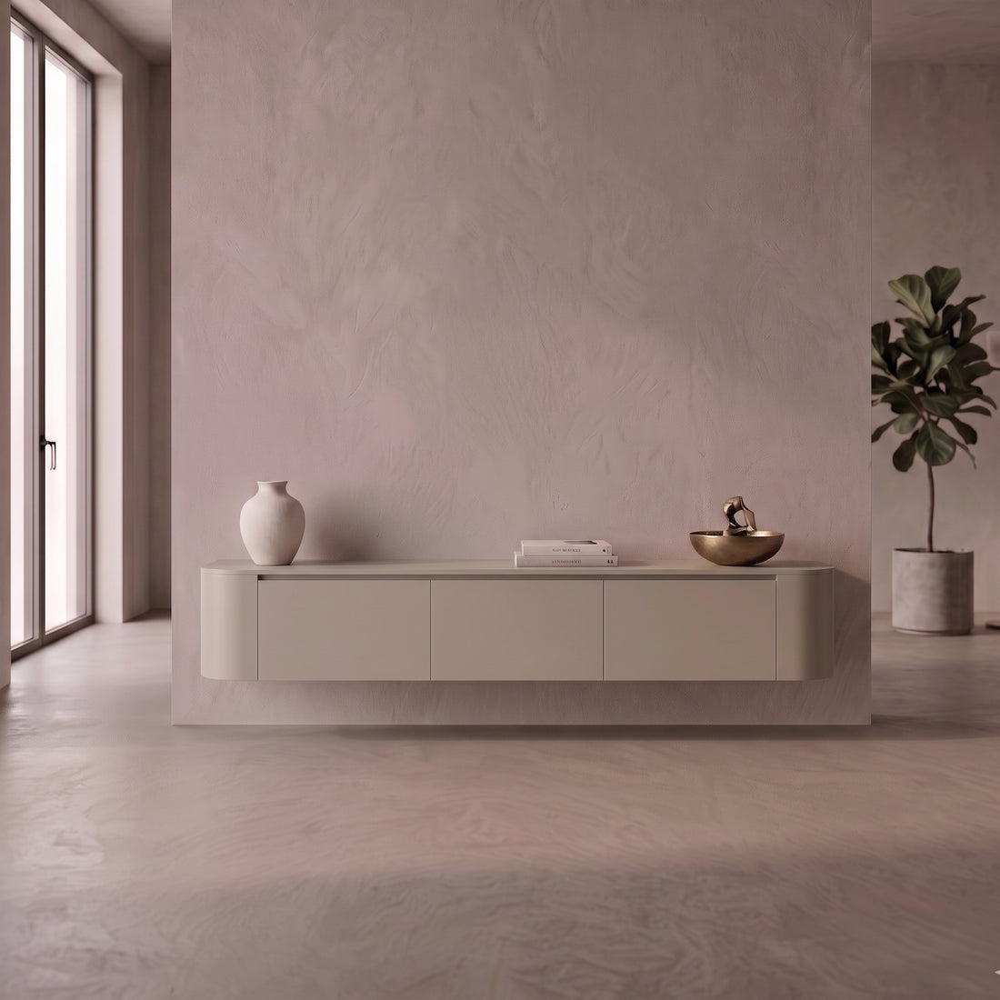 Japandi TV-Meubel Curve 272 cm Beige | ELEVANTI