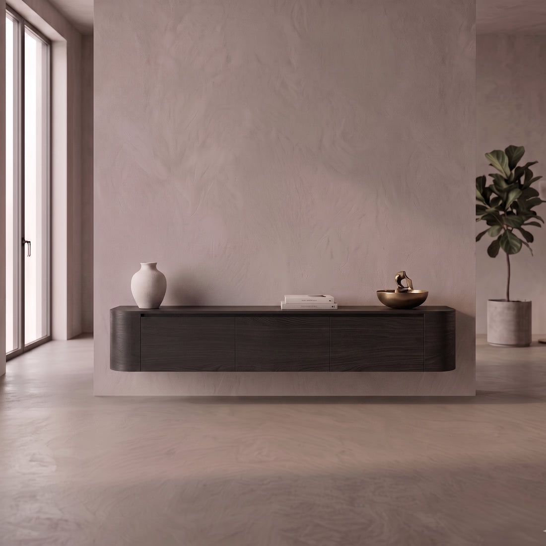 Japandi TV-Meubel Curve 272 cm Zwart Eiken | ELEVANTI
